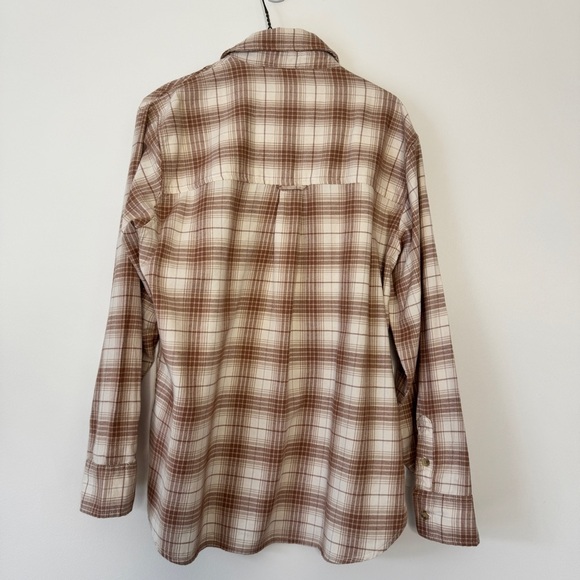 American Eagle Flannel Shirt Soft Tan White Plaid Button Down Collar Sz S - Picture 2 of 13